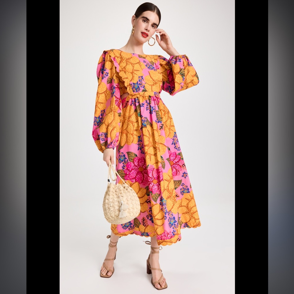 NWT Farm Rio Midi Dress Scallop Floral Size XL